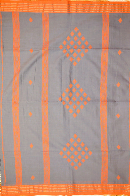 Steel Buttery Mul Cotton Bengal Muslin Handloom Saree
