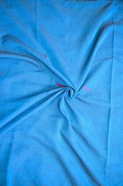 Peacock Blue Buttery Mul Cotton Bengal Muslin Handloom Saree