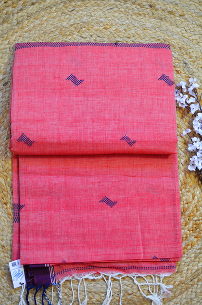 Red Buttery Mul Cotton Bengal Muslin Handloom Saree