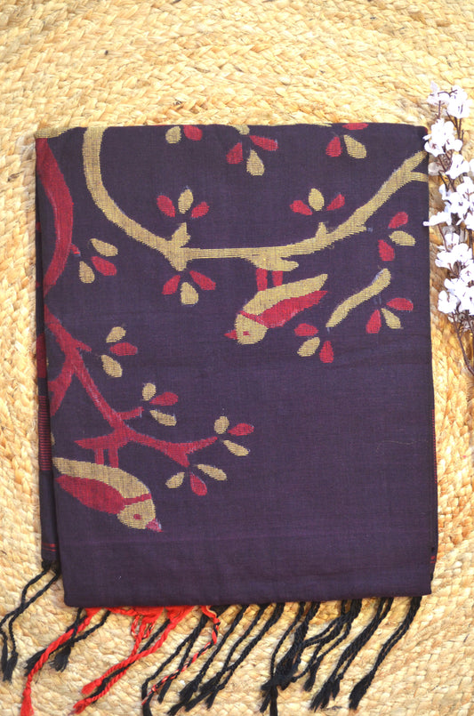 Purple Buttery Mul Cotton Bengal Jamdani Handloom Saree