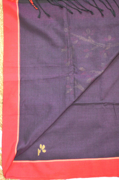 Purple Buttery Mul Cotton Bengal Jamdani Handloom Saree