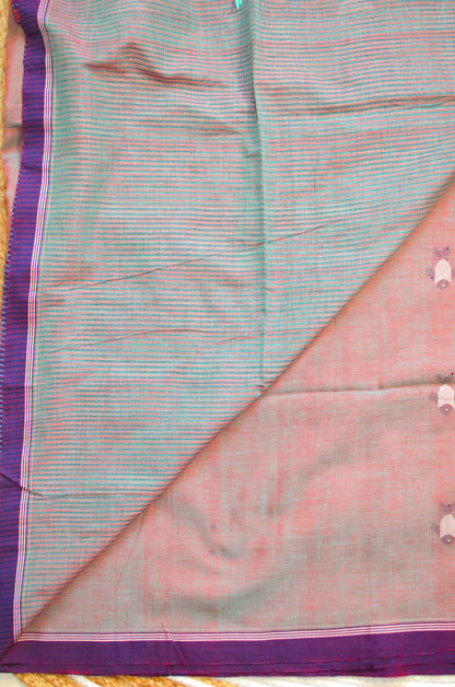 Red Green Dual Tone Buttery Mul Cotton Bengal Muslin Handloom Saree