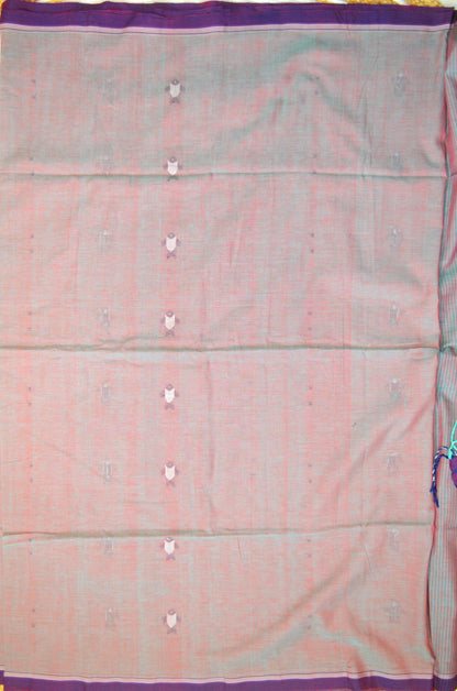 Red Green Dual Tone Buttery Mul Cotton Bengal Muslin Handloom Saree