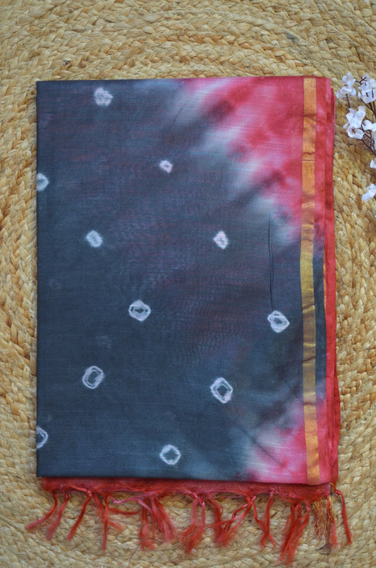 Black Magenta Shibori Vegan Silk Handloom Saree