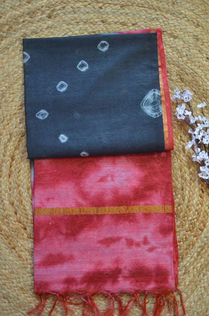Black Magenta Shibori Vegan Silk Handloom Saree