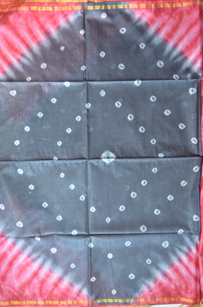 Black Magenta Shibori Vegan Silk Handloom Saree
