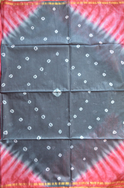 Black Magenta Shibori Vegan Silk Handloom Saree