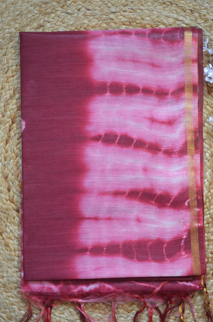 Maroon Shibori Vegan Silk Handloom Saree