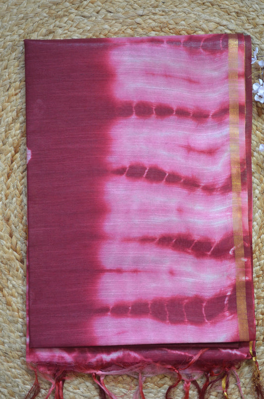 Maroon Shibori Vegan Silk Handloom Saree