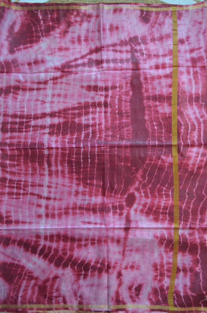 Maroon Shibori Vegan Silk Handloom Saree