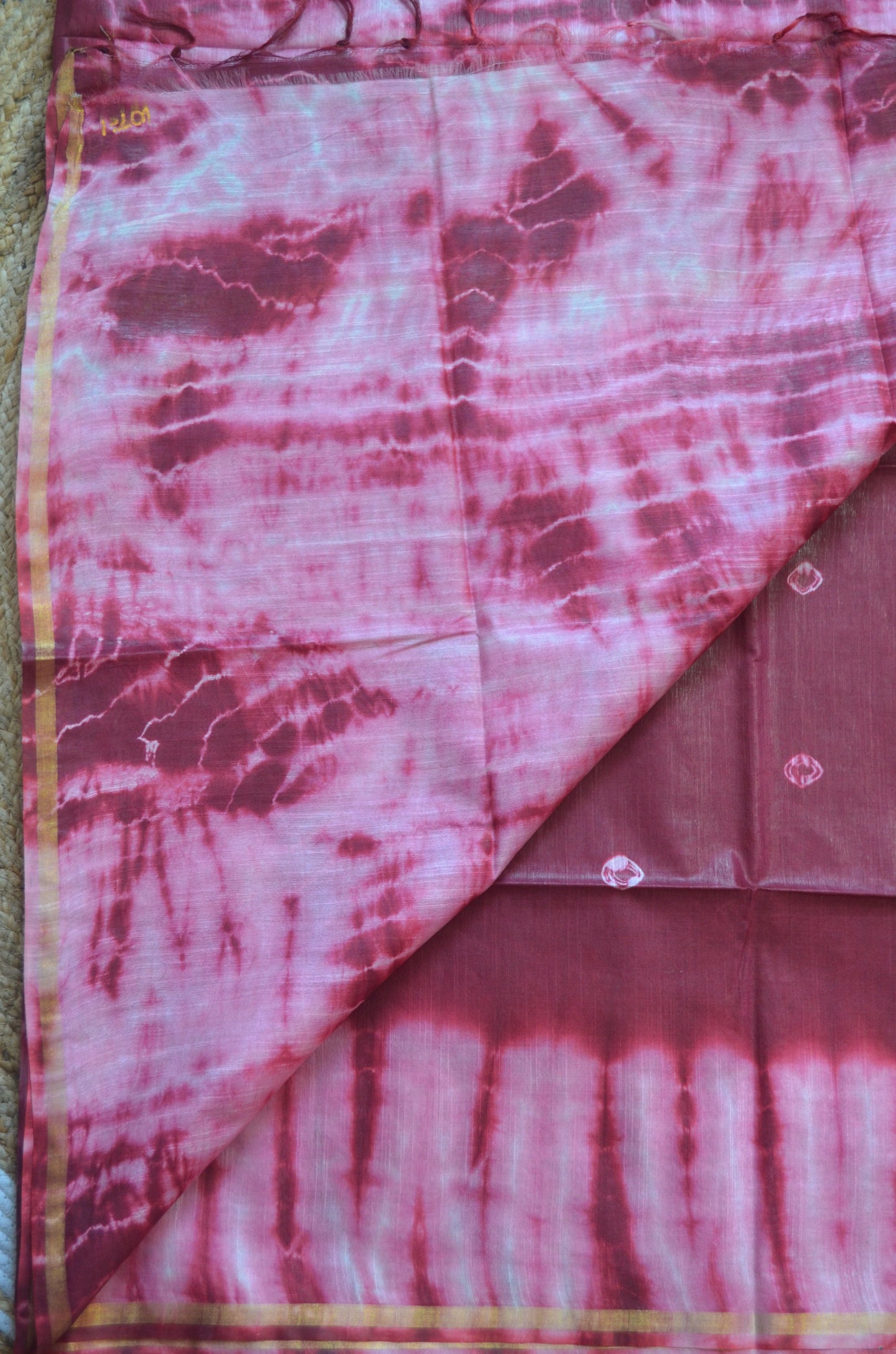 Maroon Shibori Vegan Silk Handloom Saree