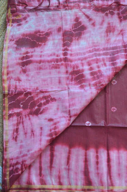 Maroon Shibori Vegan Silk Handloom Saree