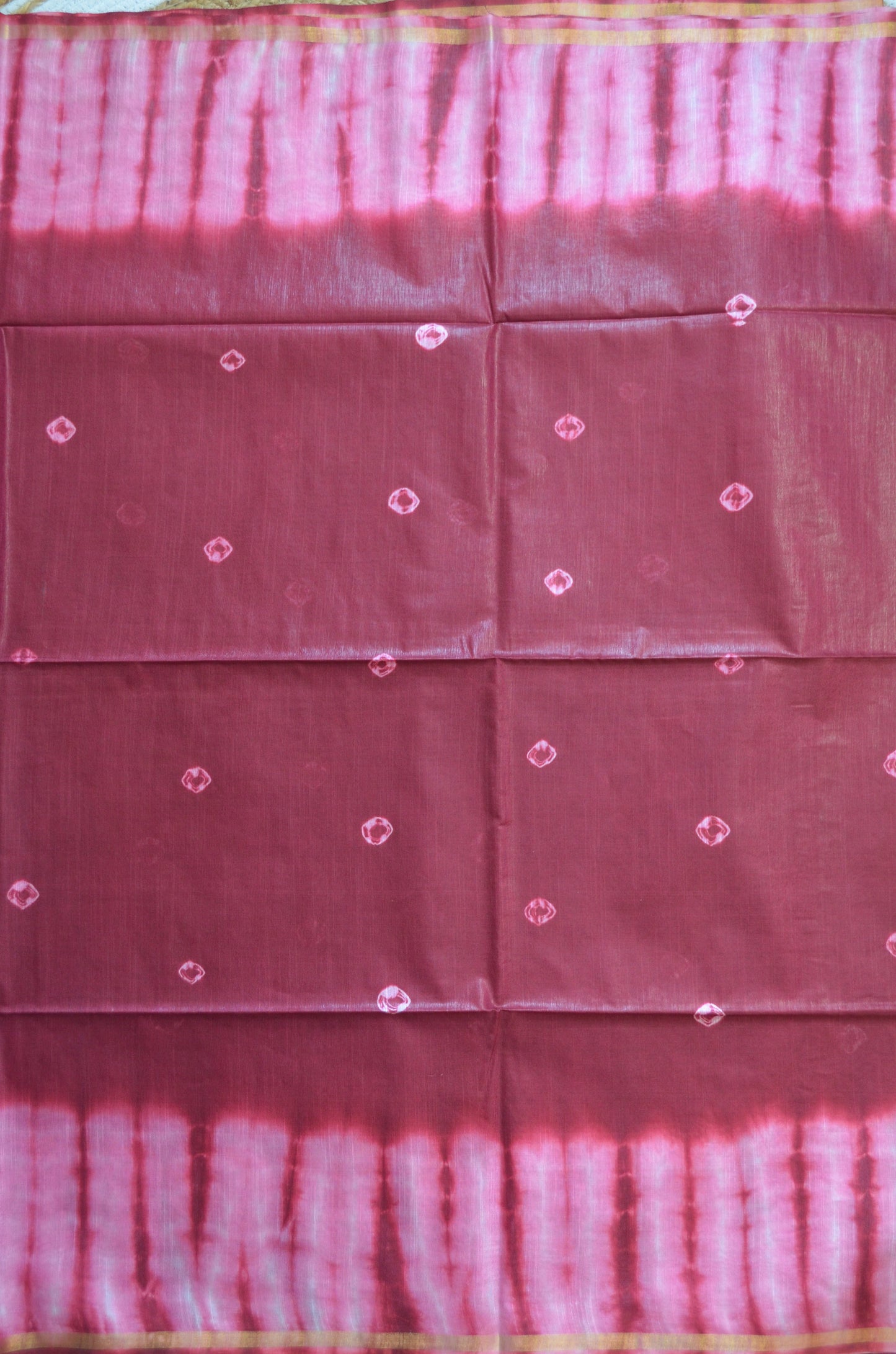 Maroon Shibori Vegan Silk Handloom Saree