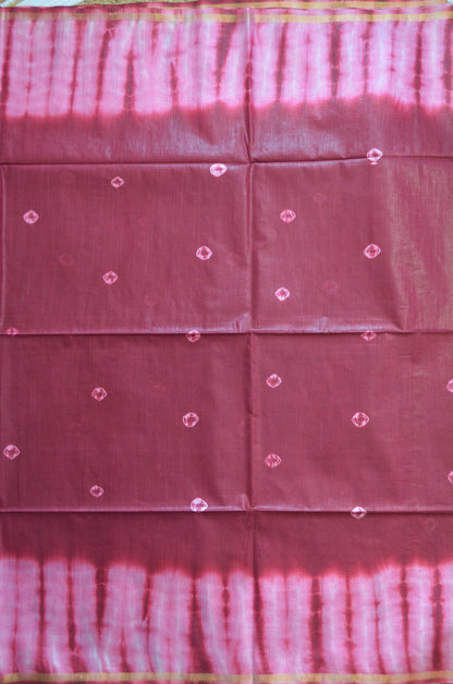 Maroon Shibori Vegan Silk Handloom Saree