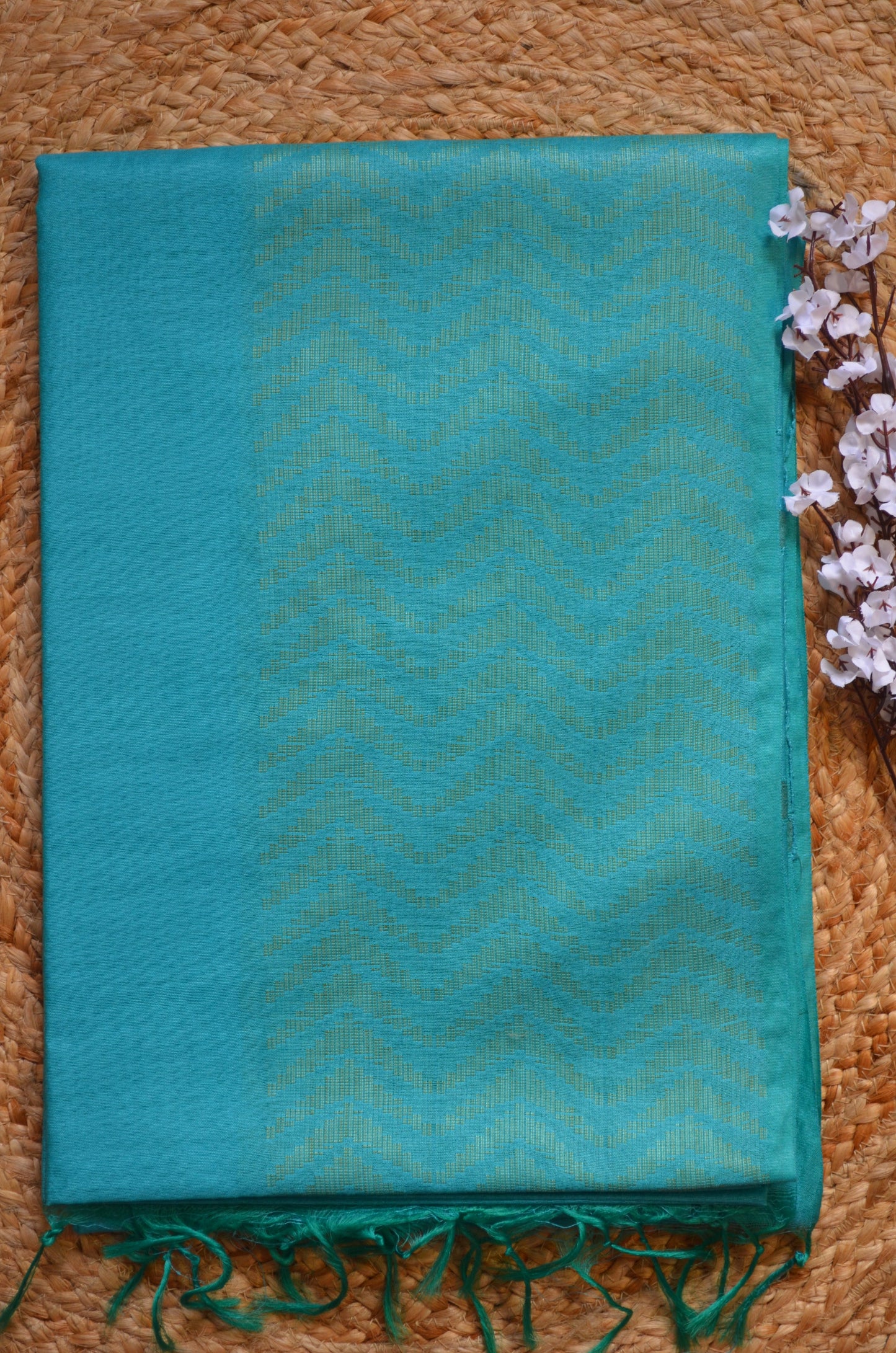 Teal Contemporary Vegan Silk Handloom Saree