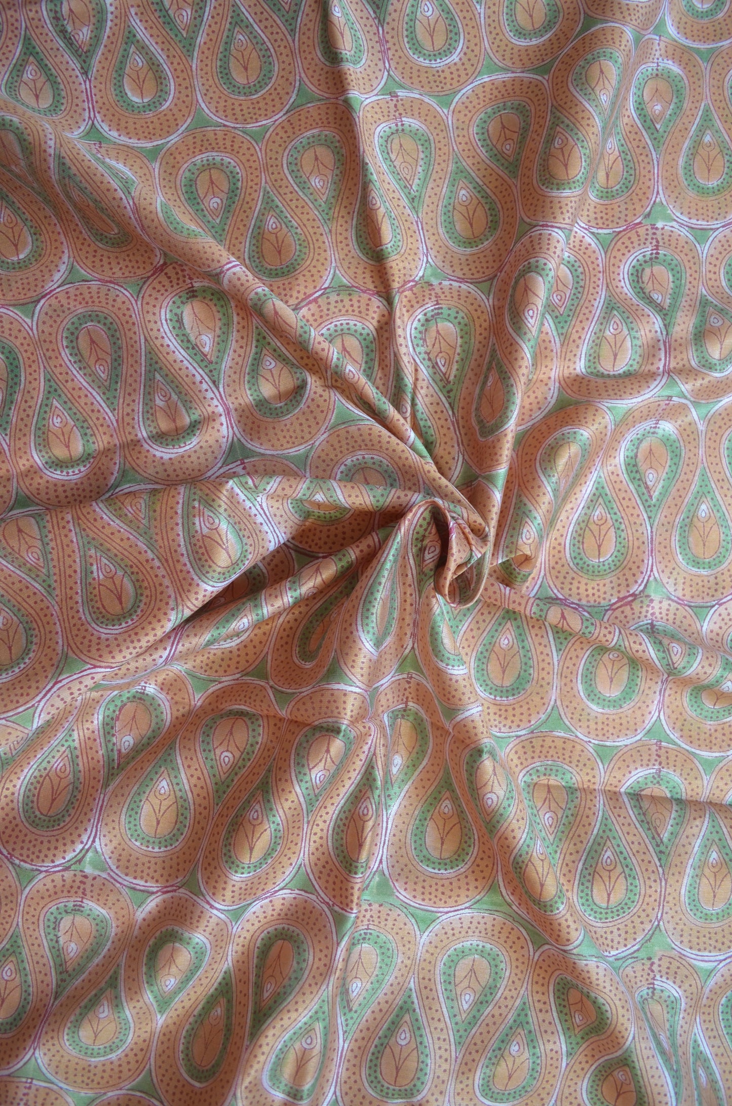 Rust Olive Maheshwari Block Print Vegan Silk Handloom Saree