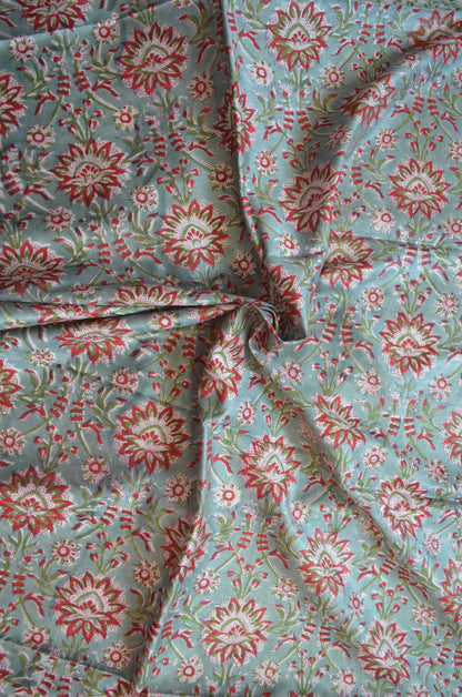 Grey Seafoam Maheshwari Block Print Vegan Silk Handloom Saree