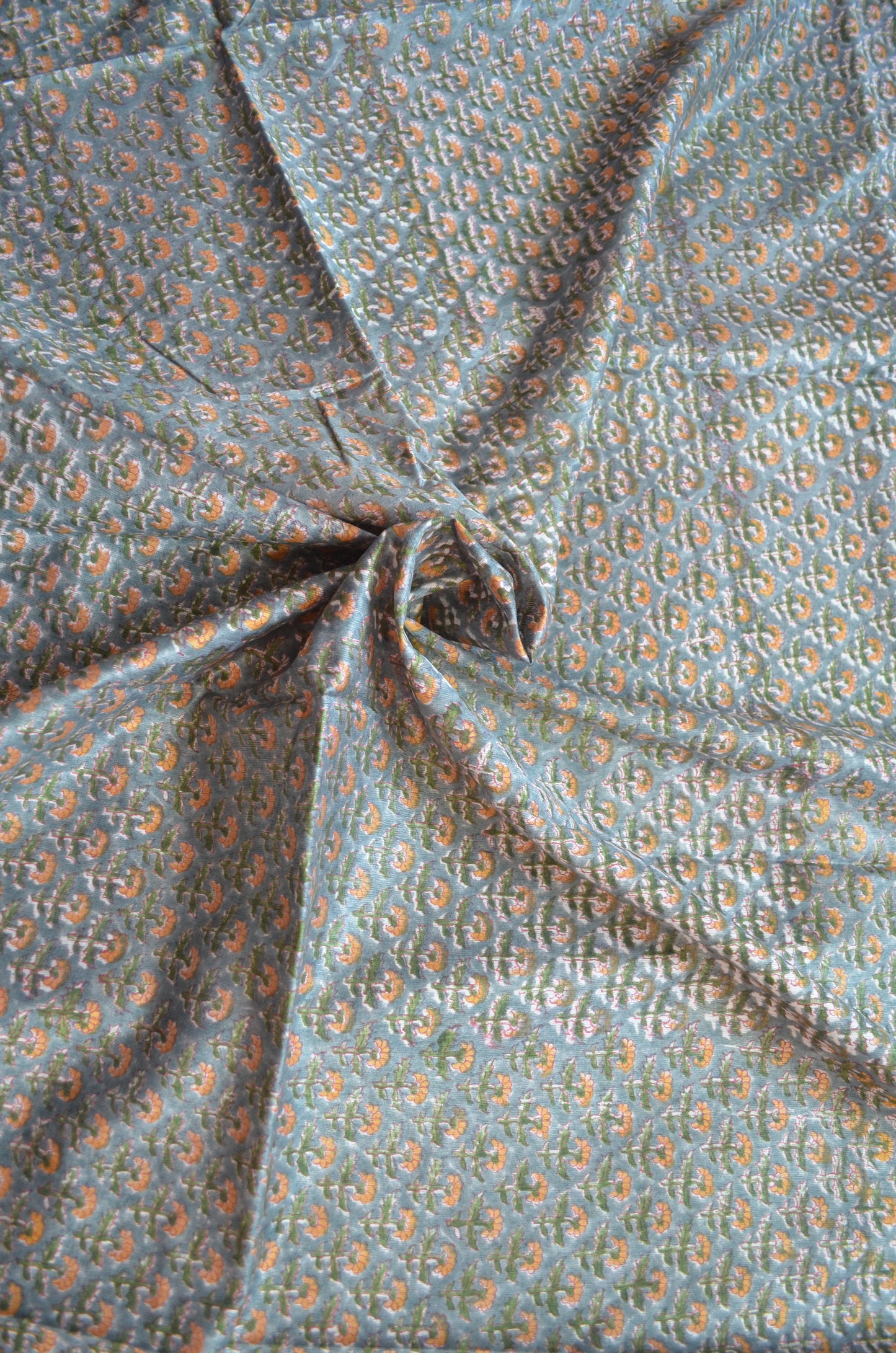 Grey Seafoam Maheshwari Block Print Vegan Silk Handloom Saree