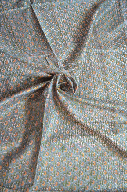 Grey Seafoam Maheshwari Block Print Vegan Silk Handloom Saree