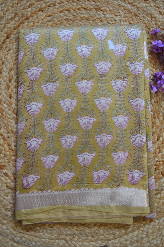 Olive Maheshwari Block Print Vegan Silk Handloom Saree