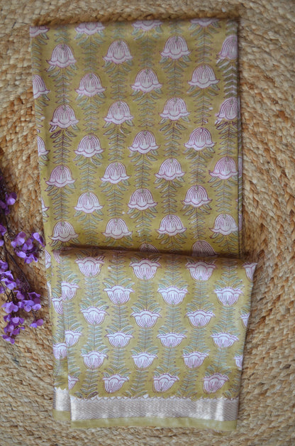Olive Maheshwari Block Print Vegan Silk Handloom Saree
