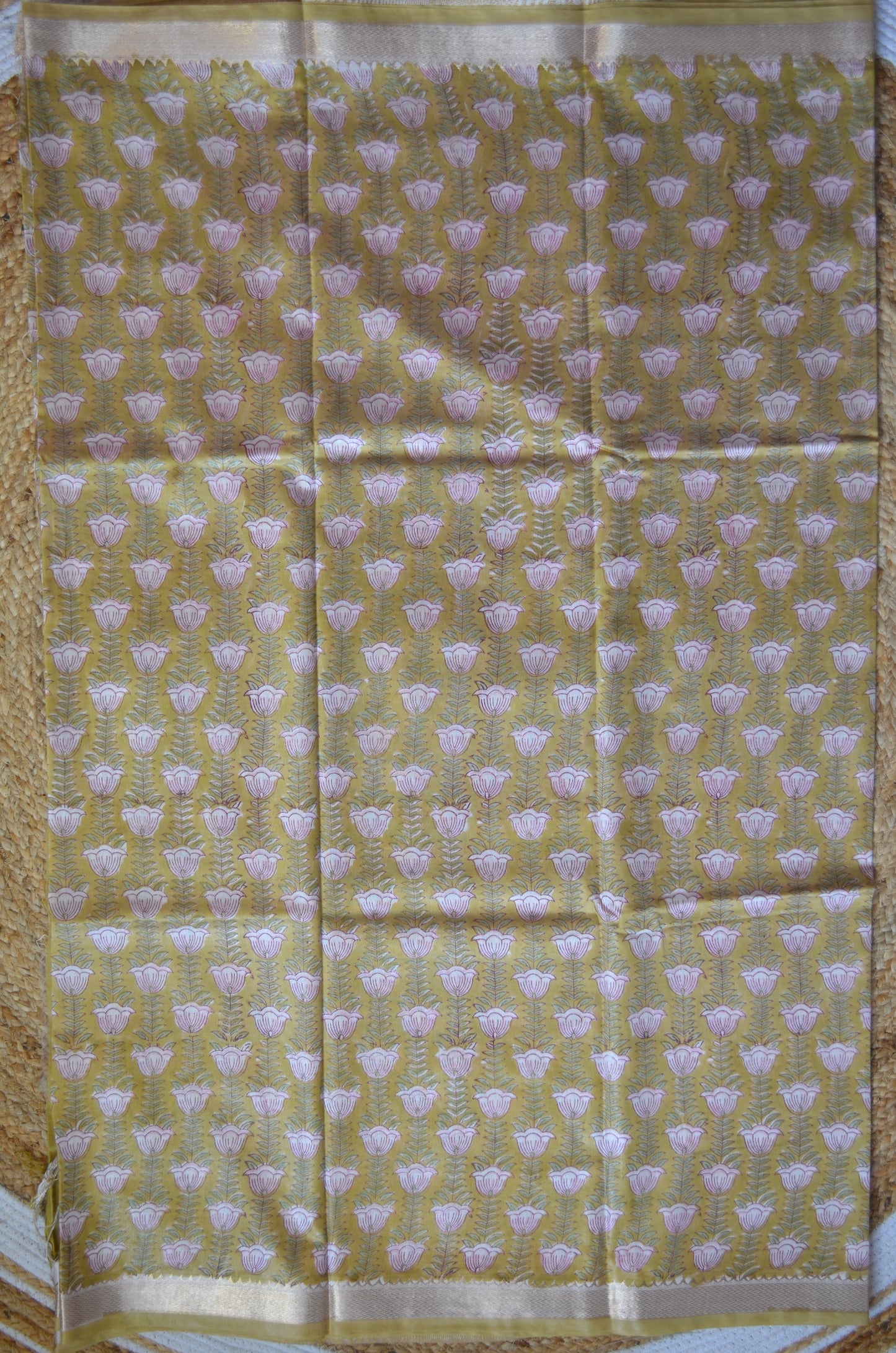 Olive Maheshwari Block Print Vegan Silk Handloom Saree