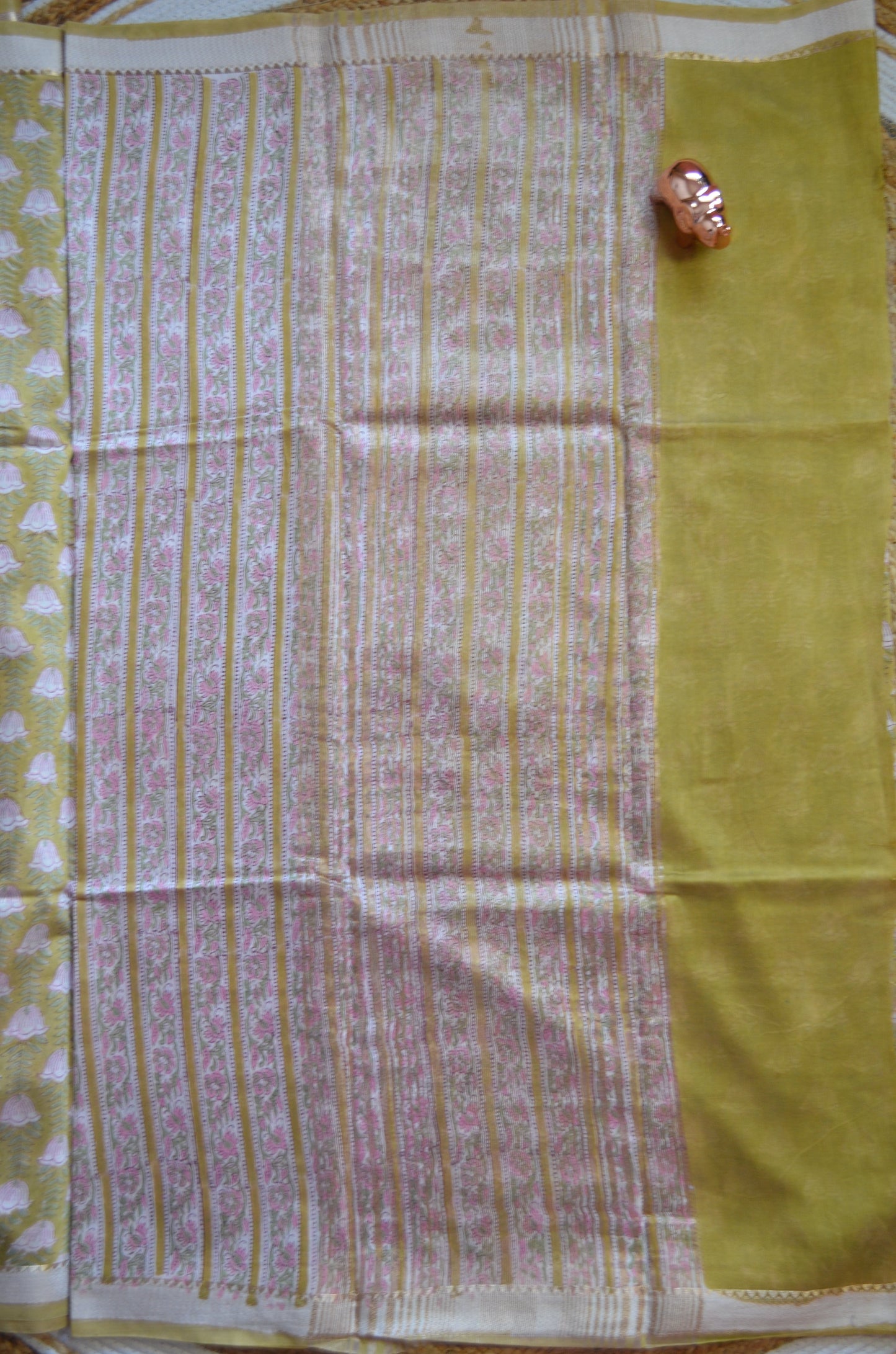 Olive Maheshwari Block Print Vegan Silk Handloom Saree