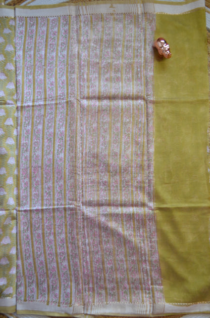 Olive Maheshwari Block Print Vegan Silk Handloom Saree