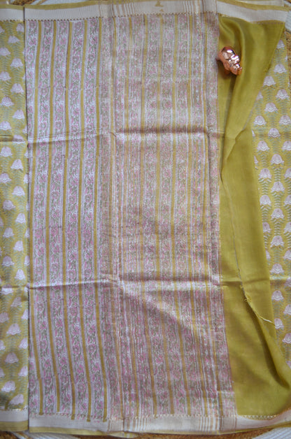 Olive Maheshwari Block Print Vegan Silk Handloom Saree