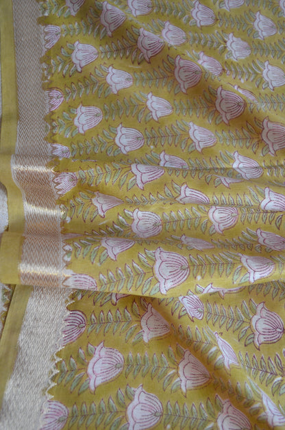 Olive Maheshwari Block Print Vegan Silk Handloom Saree