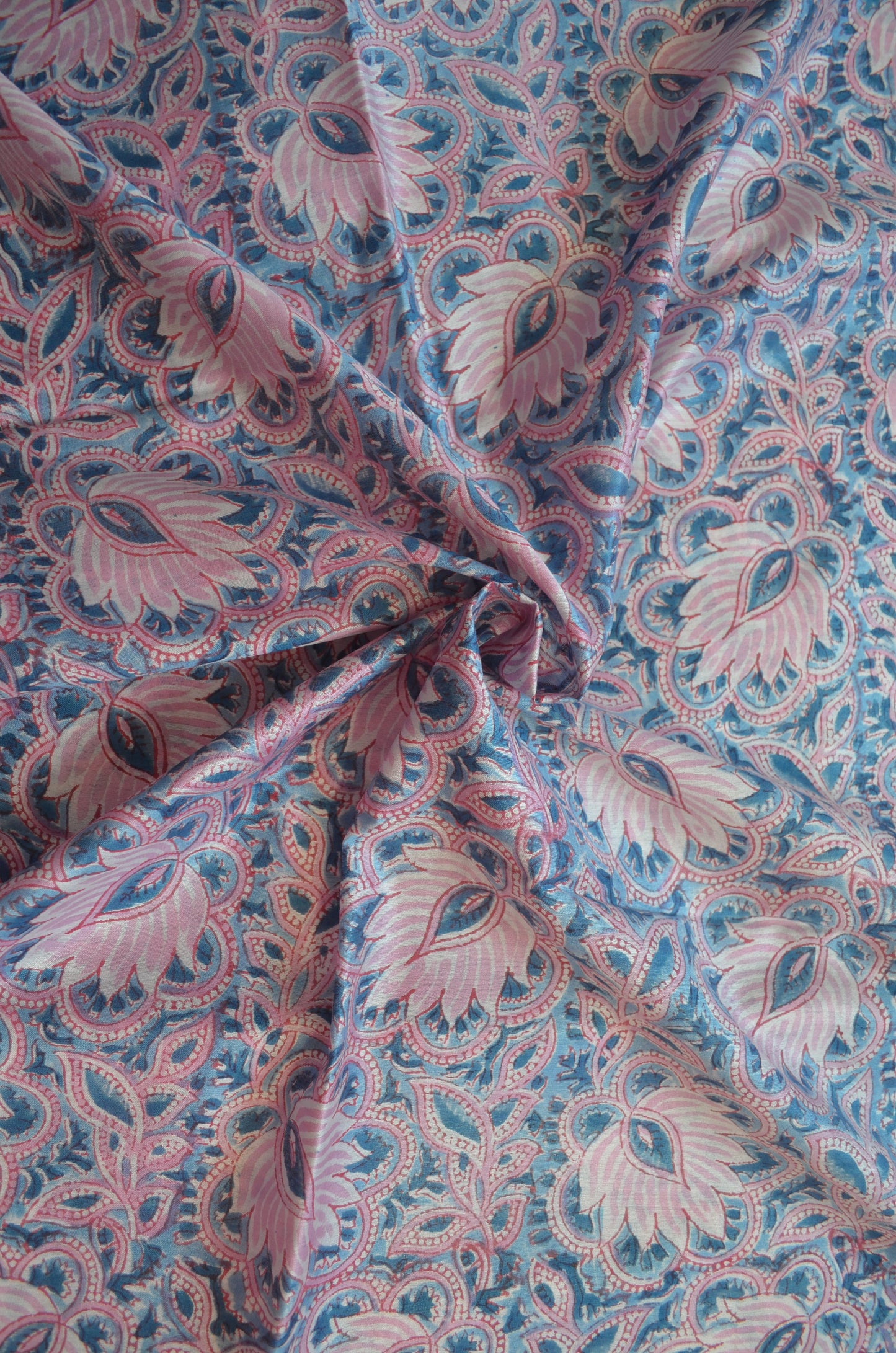 Slate Blue Maheshwari Block Print Vegan Silk Handloom Saree