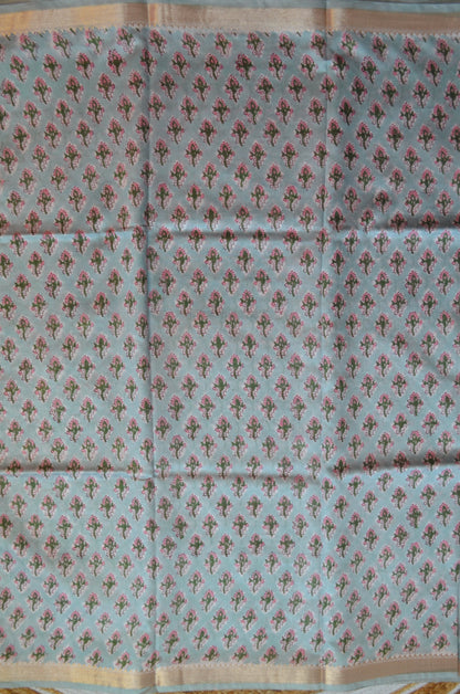 Grey Maheshwari Block Print Vegan Silk Handloom Saree