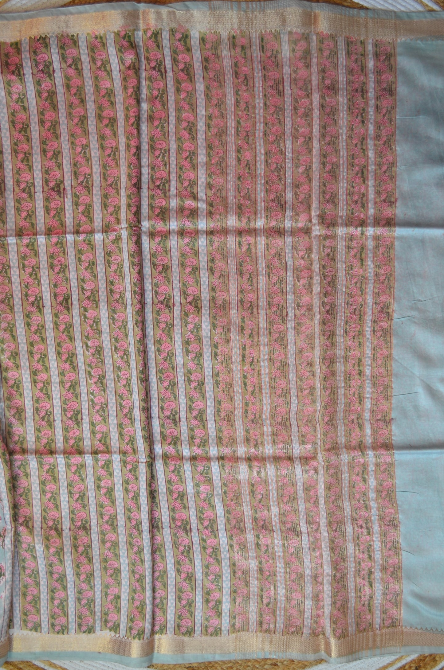 Grey Maheshwari Block Print Vegan Silk Handloom Saree
