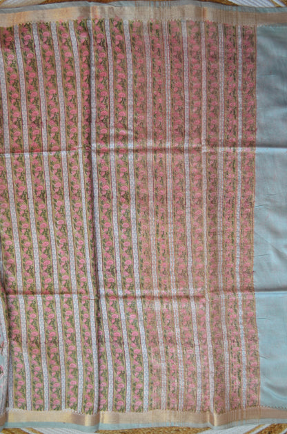 Grey Maheshwari Block Print Vegan Silk Handloom Saree