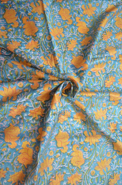 Teal Maheshwari Block Print Vegan Silk Handloom Saree