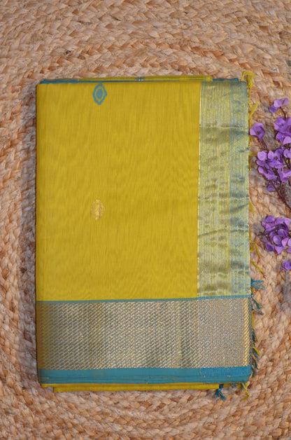 Marigold Yellow Maheshwari Pure Silk Handloom Saree with Metal Zari