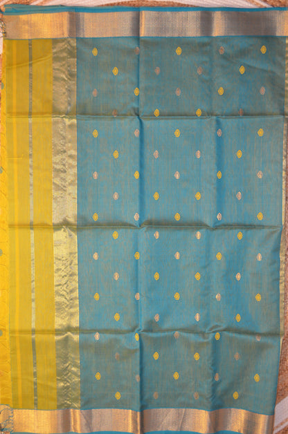 Marigold Yellow Maheshwari Pure Silk Handloom Saree with Metal Zari