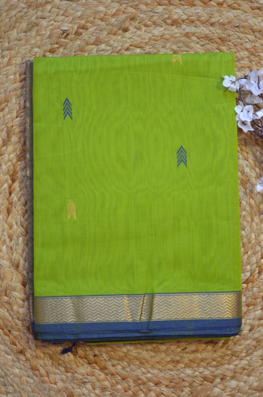 Lemon Green Maheshwari Pure Silk Handloom Saree with Metal Zari