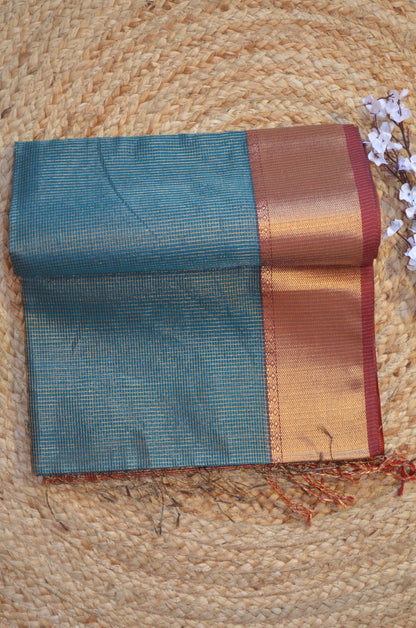 Bottle Green Maheshwari Pure Silk Handloom Saree with Metal Zari Checks