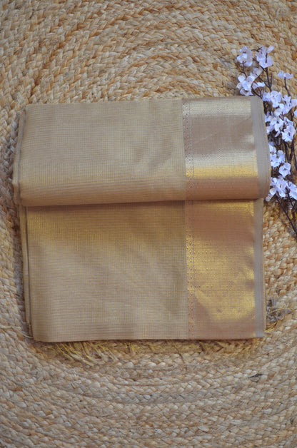 Beige Maheshwari Pure Silk Handloom Saree with Metal Zari Checks