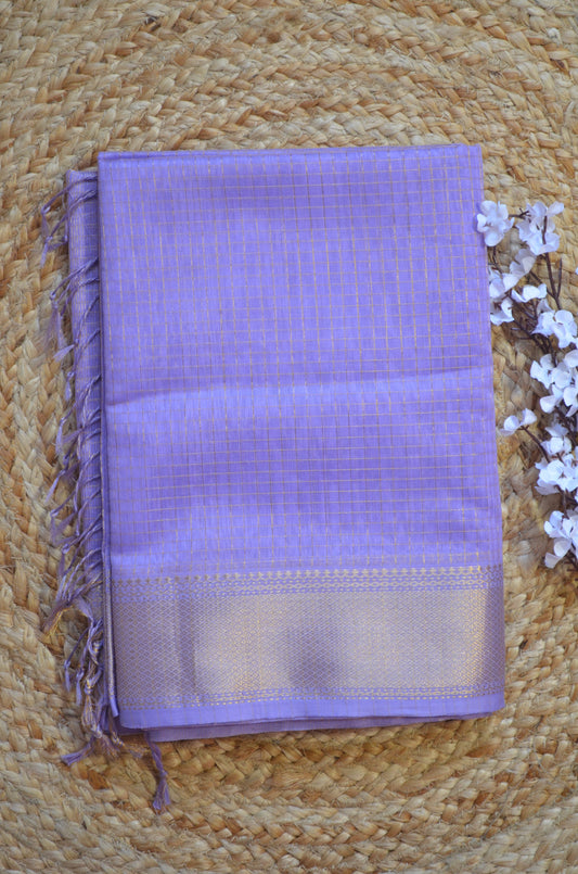 Lavender Maheshwari Pure Silk Handloom Saree with Metal Zari Checks