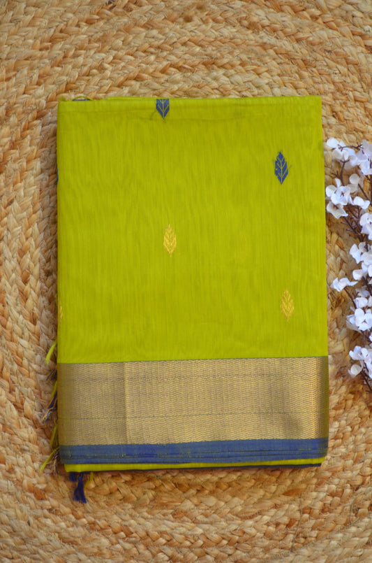 Lemon Maheshwari Pure Silk Handloom Saree with Metal Zari
