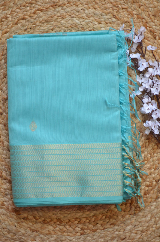 Sea Green Maheshwari Pure Silk Handloom Saree with Metal Zari
