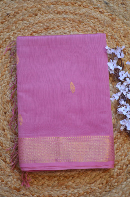 Mauve Maheshwari Pure Silk Handloom Saree with Metal Zari