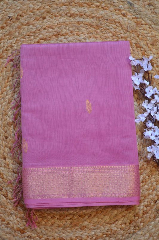 Mauve Maheshwari Pure Silk Handloom Saree with Metal Zari