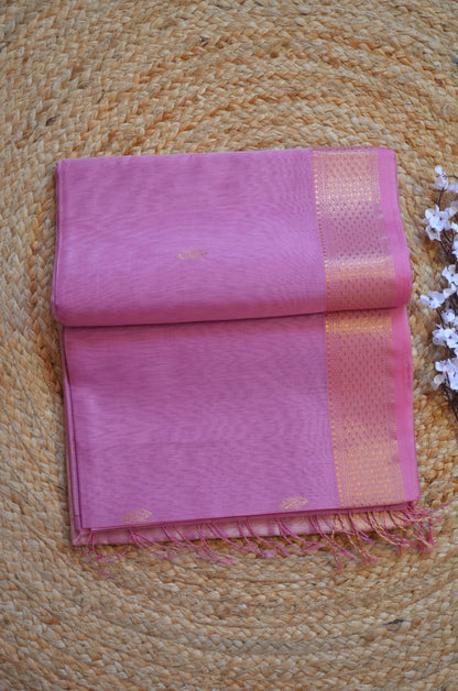 Mauve Maheshwari Pure Silk Handloom Saree with Metal Zari