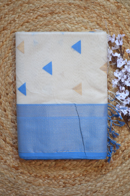 Cream Maheshwari Pure Silk Handloom Saree with Thread Zari