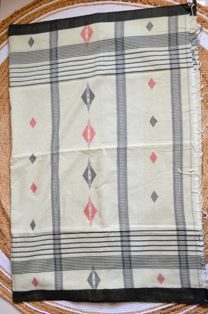Beige Buttery Mul Cotton Bengal Muslin Handloom Saree