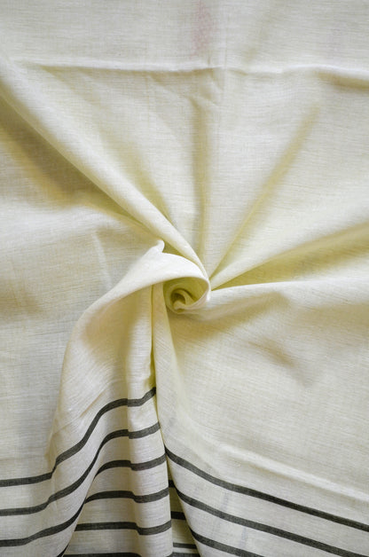 Beige Buttery Mul Cotton Bengal Muslin Handloom Saree