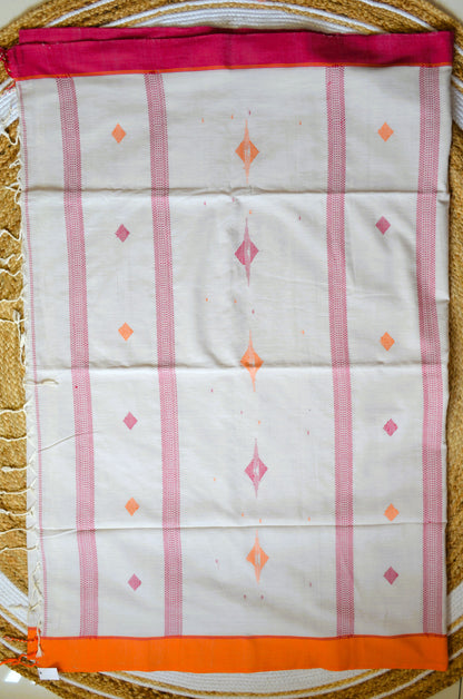 Light Grey Buttery Mul Cotton Bengal Muslin Handloom Saree